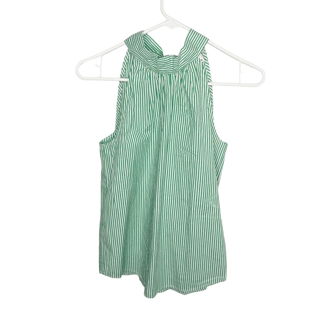 J.Crew pin stripe high neck tank green white preppy size 00 c - Picture 1 of 5